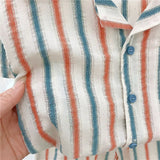 MQTIME  -  Summer Toddler Siblings Attire Turn Down Collar Top Striped Shorts Infant Boy Suit Loose Sleeveless Retro Dress Baby Girl Outfit