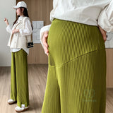 Mqtime Spring Summer Fashion Pleat Chiffon Maternity Pants Wide Leg Loose Straight Belly Trousers Clothes for Pregnant Women Pregnancy