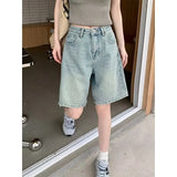 MQTIME  -  Blue Women's Shorts Jeans High Waist Straight Pants Streetwear Y2K 90s Vintage Female Wide Leg Denim Five Points Trouser