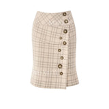 MQTIME  -   French design plaid special-shaped button skirt women's autumn new high-waisted irregular casual medium and long skirt