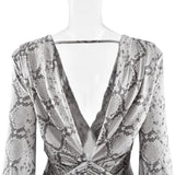  MQTIME  -  Bohemian Resort Style Sexy Royal Lady Temperament Deep V Pleated High Elastic Printed Backless Waist-hugging Dress