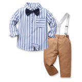 MQTIME  -  Toddler Kids Boys Gentleman Clothing Sets Long Sleeve Bowtie Striped Shirt+Suspenders Pants Little Boy 2PCS Outfits