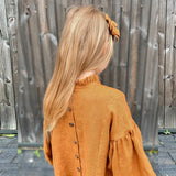  MQTIME  -  Chic Back Button-Up Lantern Sleeve Dress Baby Girl Autumn New Ruffled Splicing Princess Dresses Loose Cotton And Linen Dresses