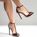 MQTIME  -  Summer New Product Fish Mouth Fine Heel Brown T-shaped with Hollow High Heels Simple and Versatile Sandals Women's Shoes