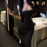 MQTIME  -  Diamond High-end Light Luxury Niche Toast Dress, Black Morning Gown, Strapless Dress