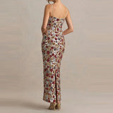 MQTIME  -  Flower Sequin Suspender Summer Long Dress Sexy Off Shoulder High Waist Slim Party Dress Elegant Women's Backless Wrap Hip Dress