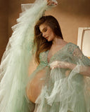 MQTIME  -  Green Maternity Photography Dress Lace sexy Sequins Photo Shoot Long Sleeves Pregnant Women Robe Baby Shower Gowns