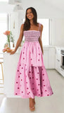 MQTIME  -  Strap Long Dress Summer Wrapped Embroidery Dress A-line Sunflower Design Ruffled Midi Length Vestidos Boho Robes