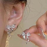 Mqtime Korean Bowknot Zircon Stud Earrings for Women Trendy Cute Pink Crystal Earrings Personality Y2k Earring Girl Party Jewelry Gifts