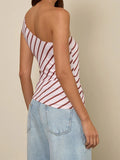 MQTIME  -  Women s Striped One Shoulder Tank Top with Tie-Up Waist and Sleeveless Design - Chic Streetwear Aesthetic Vest for Casual Wear