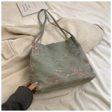 MQTIME  -   2024 Summer Girls Handbag Chinese Style Embroidery Print Bbucket Bags Daily Shoulder Bags For Women Fashion Simple Prom Handbags