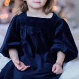  MQTIME  -  Girls Velvet Dress With Gorgeous Sleeves Chic Sapphire Blue Christmas Party Vintage Dresses Children's Autumn Clothes