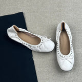  MQTIME  -  Vintage Rivet Bowknot Women Ballet Pumps Comfortable Soft Leather 3cm Thick Heeled Lazy Loafers Spring Summer Casual Girls Shoes