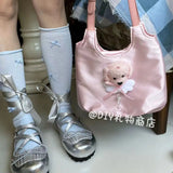 MQTIME  -  Sweet Cool Pink Handbag Women Retro Hot Girls Satin Chic Soft Y2k Bags Ladies Vintage Dog Cute Underarm Bag Aesthetic