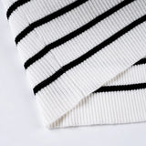 MQTIME  -  Contrast Striped Woollen Short-sleeved Single-breasted Cardigan Polo Neck Commuter Knit Top for Women