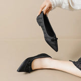 MQTIME  -  Fashion Satin Bowknot Pleated Designer Women Pumps Elegant Pointed toe Low Heeled Shallow Spring Summer Office Lady Dress Shoes