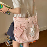  MQTIME  -  Korean Style Clear Window Pocket Tote Bag Women Star Pendant Large Capacity Daily School Handbags Fashion Shoulder Bags