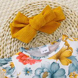 MQTIME  -  3Piece Spring Autumn Baby Girl Clothes Korean Fashion Flowers Long Sleeve Newborn Bodysuit+Dress Toddler Boutique Outfits