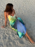 MQTIME  -  Women's Summer Boho Cami Long Dress Gradient Color Spaghetti Strap V-Neck Backless Beachwear Party Maxi Sundress
