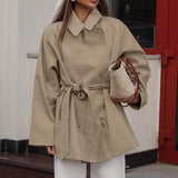 MQTIME  -  New Design Trench Coat Women's Long Khaki Workwear Style Lace-up Autumn Long Sleeve Jacket