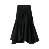MQTIME  -  Elegant Pleated Long Skirts For Women Casual High Waist Asymmetrical Flared Skirts Solid Color Spring Summer Female Slim Skirts