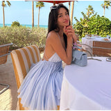 MQTIME  -  Sexy Backless Short Puffy Dress Women Lace Up Halter Sleeveless Pleated Female Beach Dresses 2025 Summer Lady Solid Holiday Robe