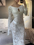 MQTIME  -  Sexy Lace Long Dresses For Women Summer 2025 New Fashion Hollow Out See Through Maxi Dress Lady Chic Beach Evening Party Dresses