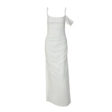  MQTIME  -  New Backless Side Pleated Solid Color Suspender Dress
