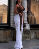 MQTIME  -  Party Dresses Women Temperament Commuting Autumn & Winter New Women's Fashion Contrasting Splicing Halter Sexy Wrap Dress