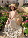 MQTIME  -  Women Summer Fashion Embroidery Flower Hollow Out Loose Fit Casual Bohemian Dress Sleeveless Sundresses Streetwear