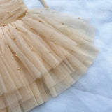 MQTIME  -  Baby Girl Princess Pearl Strap Layered Tutu Dress Child Vintage Vestido Party Wedding Pageant Birthday Baby Clothes 1-10Y