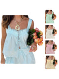 MQTIME  -  Women s Sleeveless Lace Trim Tassel Tank Top with Tie Front Detail - Casual Summer Lounge Shirt for Stylish Comfort