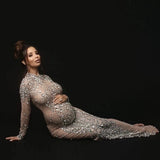 MQTIME  -  Maternity Photography Gown Sexy Goddess Party Dress Bright Diamond Stretch Fabric Dress For Pregnant Woman Photo Shoot Props