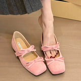 MQTIME  -  Women's Fashion Inner Increase Heel Shoes Spring New Square Head Shallow Mouth Suede Butterfly Knot Non-slip Heel Shoes