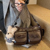 MQTIME  -  Vintage Fashion PU Bow Multi-pocket Large Capacity Storage Bags Shoulder Bag Underarm Bags Crossbody Bag Woman Bags