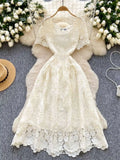 MQTIME  -  Summer Elegant Hollow Out Embroidery Lace Long Dresses Women Holiday Short Sleeve Flower Retro Evening Party Female Vestidos