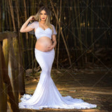 MQTIME  -  Maternity Photography Gown Two Piece Stretch Cotton Oversized Floor Sweeping Skirt Photo Shoot Dress For Pregnant Women