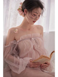 MQTIME  -  Women Photography Props Maternity Dresses Pink Mesh Perspective Pregnancy Dress for Studio Shoot Photo Shoot Photo Clothing