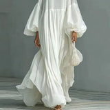  MQTIME  -  White Bohemian Elegant Maxi Dress Woman Sexy Square Collar High Waist Long Dresses Spring Lantern Sleeve Loose Party Gowns