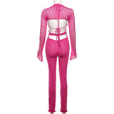 MQTIME  - 2024 Spring Solid Crochet Knitted Hollow Out Jumpsuit Women Long Sleeve Cape Strapless Lace Up Halter Backless Casual Overalls