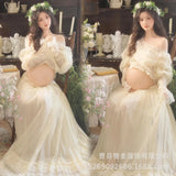 MQTIME  -  Women Photography Props Elegant White Elegant Dresses Set for Ruffles Top with Long Skirt 2pcs Studio Shooting Photo Clothes