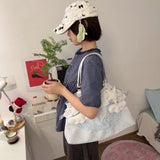 MQTIME  -  Y2K Aesthetic Cloud Decor Canvas Bag Women Detachable Star Pendant Silver Top Handle Fairy Coquette Daily Commute Handbag