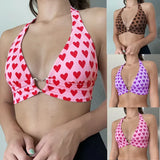 MQTIME  -  Pink Heart-shaped Printed Cute Cut Y2K Top for Women's Beautiful Kawaii Clothing Sleeveless Backless Lace Up Bra Vest MYQH13