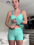 MQTIME  -  Sexy Bohemian Bikini Mint Green Print Cami Dress Chic Spaghetti Strap A-line Beach Swimwear Lady Summer Vacation Party Outfit