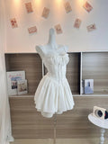 MQTIME  -  Summer Mori Girl Women Bow A-Line Dress Spaghetti Strap Solid Color Frocks Dress Square Neck Party Tunic Korean Preppy Evening