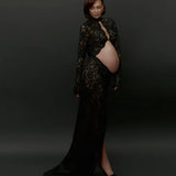 MQTIME  -  Black Lace Maternity Dress, Open Back & Cut Out, Evening Gown for Photo Shoot, Sexy Maternity Dresses, Women Pregnancy Gowns