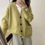 MQTIME  -  New Collection Women's Sweaters and Pullovers V Neck Button Front Patch Pockets Long Sleeve Oversized Top Woman Daily Wear