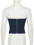 MQTIME  -  Primary Color Knitted Strap Tube Top Low Waist Short Pleated Skirt Fashion Personality Spice Girl Casual Suit