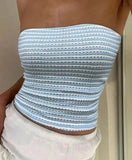 MQTIME  -  Sexy Blue White Striped Off Shoulder Tight Vacation Vest Top for Women Summer New Fashion Women's Sweet Slimming Tank Top