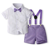 MQTIME  -  Summer Toddler Boy Clothing Korean Fashion Gentleman Stripe Cotton Short Sleeve Baby Tops+Shorts+Tie+Straps Children's Sets B013